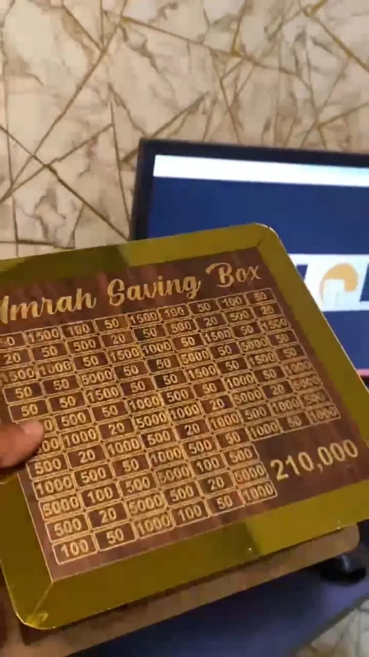 Umrah Saving Box - Money Saving Box - Wooden Gullak Money Box with Counter Money Saving Box Perfect Cash Saver & Best Gift for Friends 280 Days Savings Plan