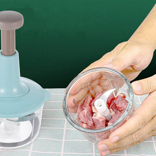 Manual Hand Operated Chopper Pump Action With Free 3 Blades Food Processor Portable Container And Easy To Clean Kitchen Gadget.