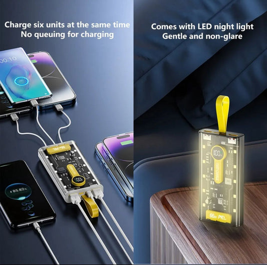 Transparent 20000mAh Power Bank 66W Fast Charging Portable Charger External Battery Pack Powerbank For iPhone Android and all Devices