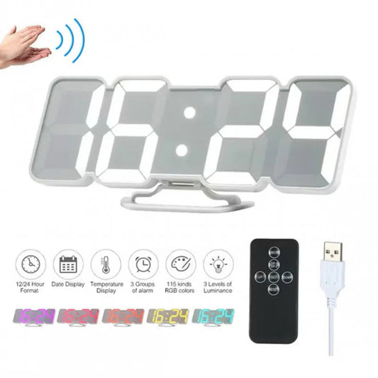 ساعة منبه LED رقمية لاسلكية ثلاثية الأبعاد