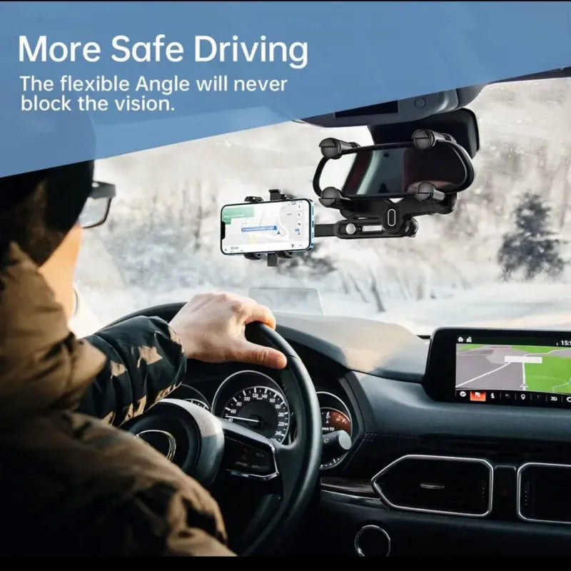 حامل هاتف في مرآة الرؤية الخلفية للسيارة بزاوية 360 درجة - متوافق مع الهواتف وأجهزة تحديد المواقع العالمية (GPS) 