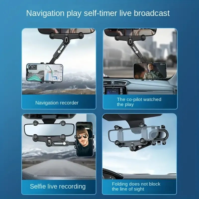 حامل هاتف في مرآة الرؤية الخلفية للسيارة بزاوية 360 درجة - متوافق مع الهواتف وأجهزة تحديد المواقع العالمية (GPS) 